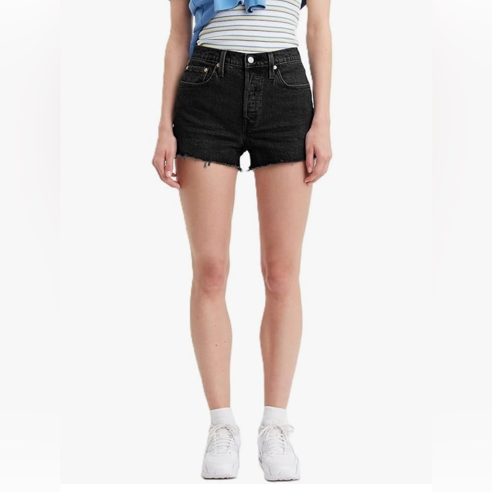 Levi's Black Jean Shorts High-Waisted Frayed Hem
